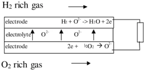 Figure 1. Main reactions in a SOFC. 