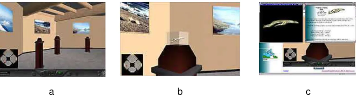 Figure 2:  (a) View of the Palaeo-Eskimo hall. The model was kept simple using a few primitive shapes and small textures to create
