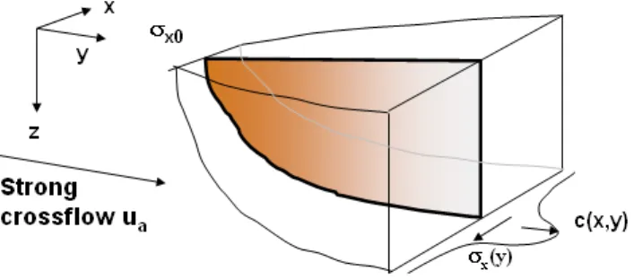 Figure 5: Depiction of lateral (x) spreading of dissolved CO 2  by turbulent diffusion