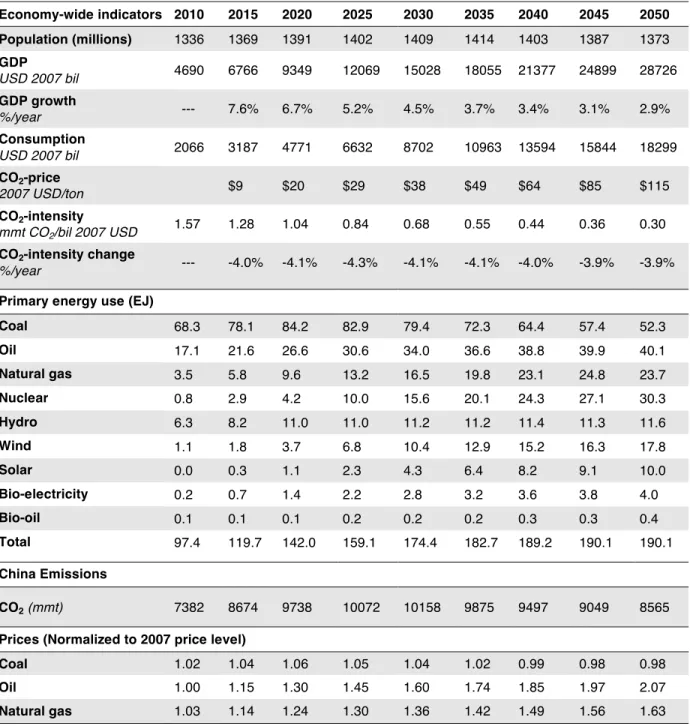 Table A7. Key outputs and indicators in the Accelerated Effort (AE) scenario.  Economy-wide indicators  2010  2015  2020  2025  2030  2035  2040  2045  2050  Population (millions)  1336  1369  1391  1402  1409  1414  1403  1387  1373  GDP   USD 2007 bil  4