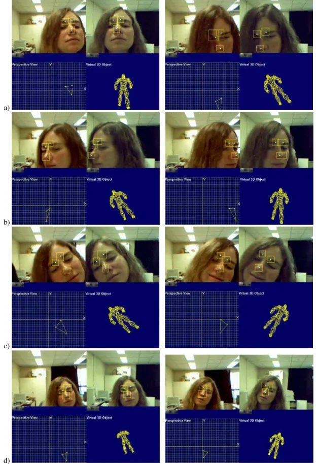 Figure 5: Snapshots of experiments showing the robustness and precision of the stereotracking accomplished with two webcams.