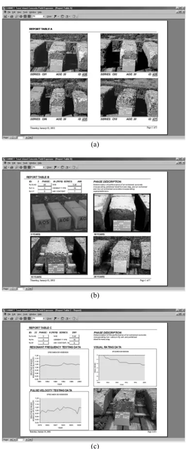 Figure 1. CANMET database: a) Specimens comparison Re- port; b) Historical Report; c) NDT and Visual Evaluation  Re-port 