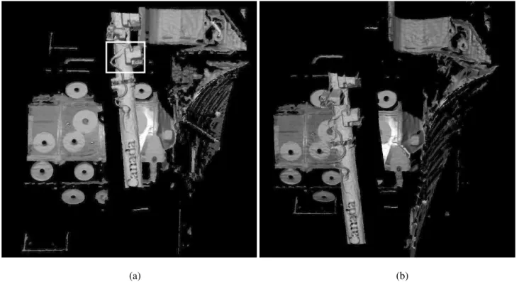 Fig. 7:  3D surface model of the ISS scene, (a) front view with box showing zoomed area of Fig