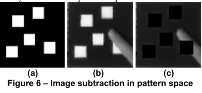 Figure 6c (the destination image d) is the result of subtrac- subtrac-tion using the following equasubtrac-tion relating pixels of the  cur-rent (c) image and reference (r) image to the destination (d)  image: 