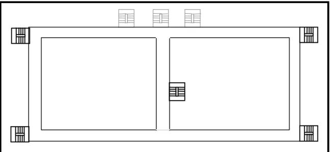 Figure 2.  Layout of the existing 5 stairwells (solid line) and the proposed 3 new  stairwells (dotted line)
