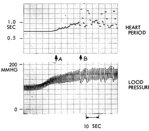 Fig.  XXIII-1.  Development  of  irregular  heart  rate  at  a  high  level  of blood  pressure  and  heart  period