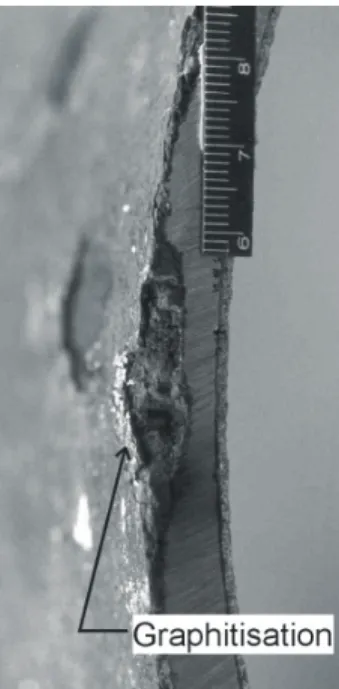 Figure 5.  Cross-section of ductile iron pipe showing graphiti- graphiti-sation.  (City of Ottawa)