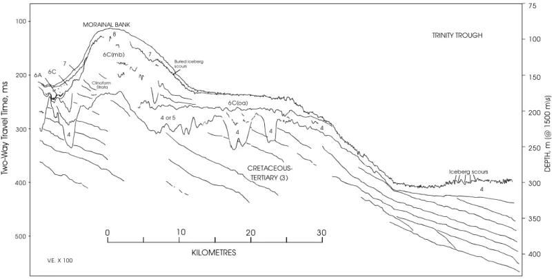 Figure 4. Geologic cross-section interpreted from high and medium resolution seismic reflection profiles