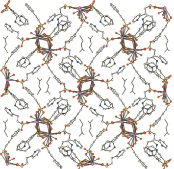 Figure 2 shows the arrangement of the one-dimensional columns, with their 6-fold divergent organic groups, and the resulting solvent-filled channels.