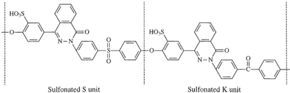 Fig. 1. Chemical structure representing a S/K 1:1 SPPESK repeat unit.