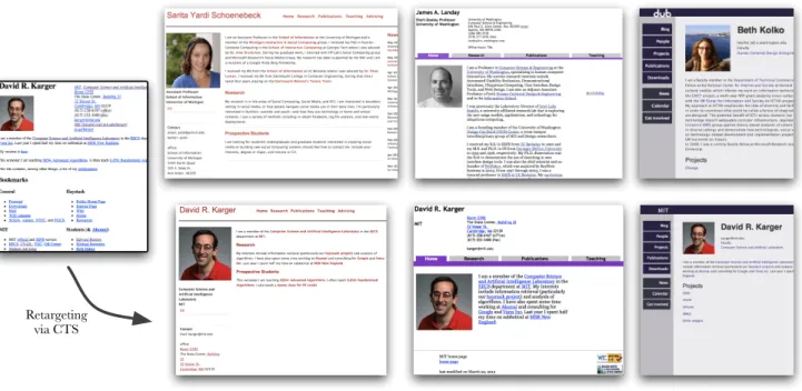 Figure 3: Some remapping possibilities after creating a four tree sheets, relating different professor pages to a common set of selectors