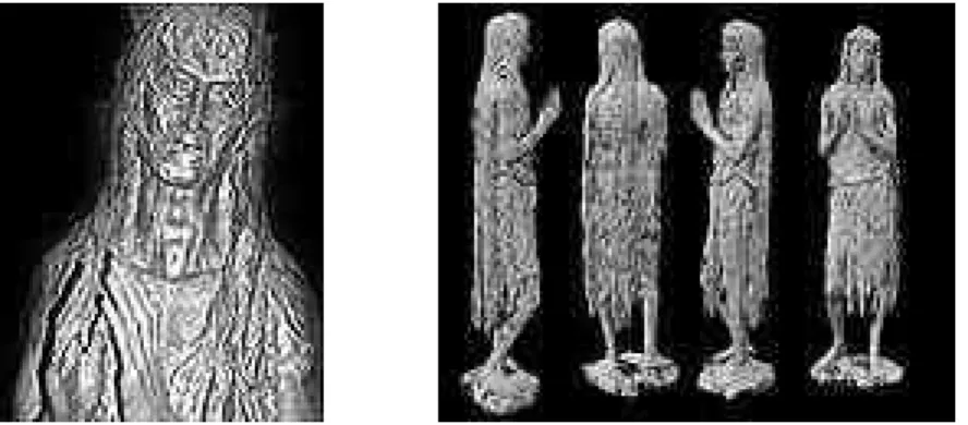 Figure 8.  Detail (left) of Maddalena by Donatello in the Museo dell'Opera.  The complete object, which measures 188 cm high, has been scanned in the initial phase of the project to produce a digital model of the object (right) which can be used for conser