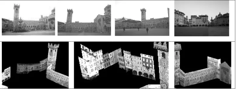 Figure 12: Top row: some of the images, bottom row: views from the model of the facades