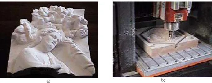 Figure  7  The  formella,  a)  a  section  of  the  copy  made  with  stereo-lithography,  b)  scaled  model  1:3 manufactured with a milling machine.
