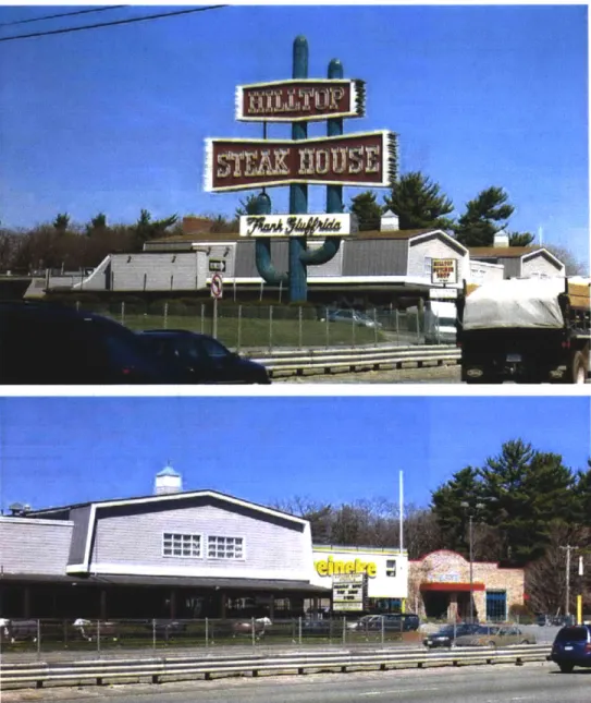 Figure  10:  The  Hilltop  Steakhouse;  Figure  11: The  Hilltop  Steakhouse  and neighboring  properties  -- Note  the  inconsistent setbacks  (Source:   photo-graphed  by  the  author, April  2005).