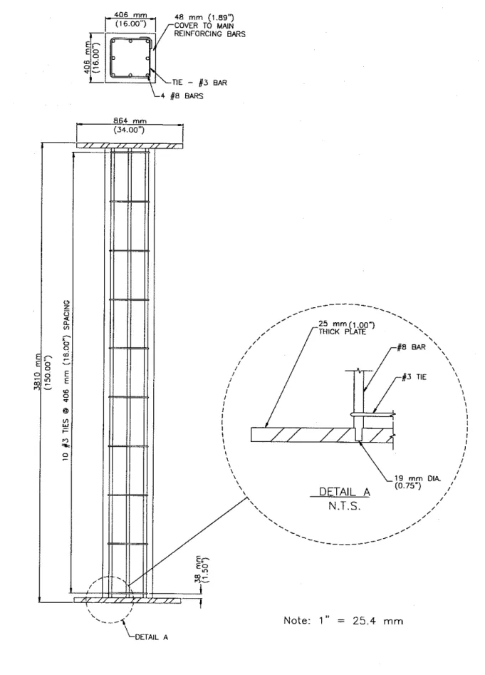 Fig.  1  Elevation  and  Cross  Sectional  Details  of  Columns  HS1  t o   HS6 