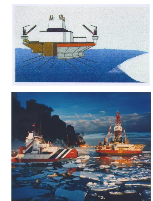 Figure 2.1: The upper part of this figure is a schematic illustration of the Kulluk, which  shows some of its key design features