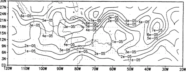 Figure 3.4:  Absolute vorticity from NCEP/NCAR  re-analysis  at 700  mb  and 0000  UTC for (a) 20