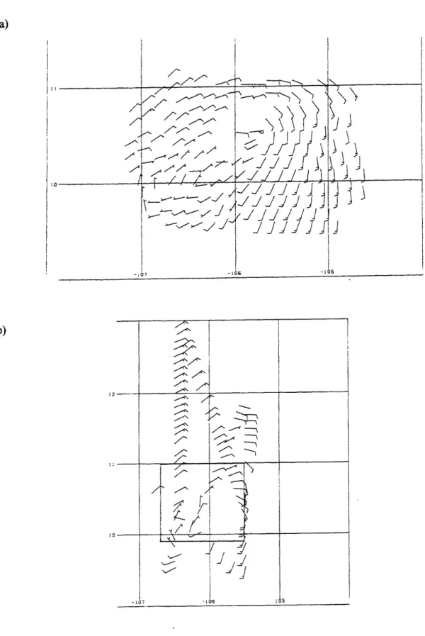 Figure 4.1:  Observations  in pre-Fefa  MCS during  flight  1P.  (a) Doppler wind field at 3 kmn,  (b) in situ winds  at 3  km