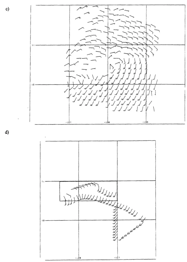 Figure 4.1  (cont'd):  (c)  Doppler wind field  at  1 kIan,  (d) in situ winds  at 300  m.