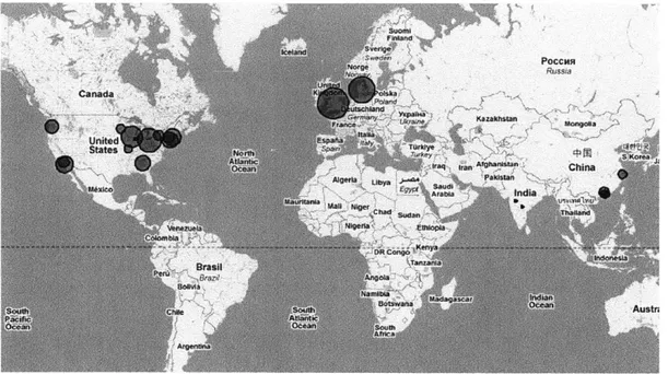 Figure  B-4:  Geographic  representation  of  the  mold  manufacturing  costs  of  each quoted  firm  relative  to  each  other  [1].