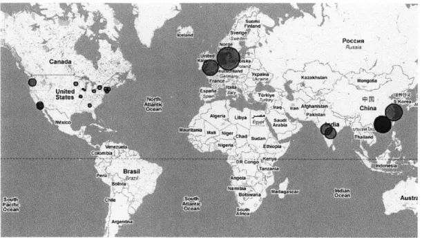 Figure  B-8:  Geographic  representation  of  the  shipping  costs  for  each  quoted  firm relative  to each  other  [1].