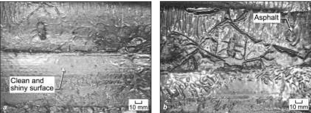 Figure 2. Poor interply bonding due to low application temperature (a) Cap sheet, (b) Base sheet