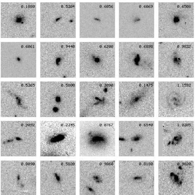 Figure 4. Galaxies classified as pairs. Each individual image is 5  5 arcsec 2 , the measured redshift is indicated on the upper right corner of each image