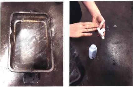 Figure 7:  Cope  is  placed  on the floor, top  side  down.  The  floor and pattern  are powdered.
