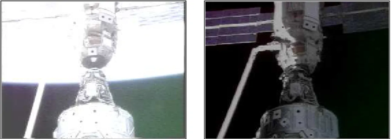 Figure 1: Examples of the effect of sun illumination and earth albedo on video image cameras: 1) light saturation, and 2) lighting gradients