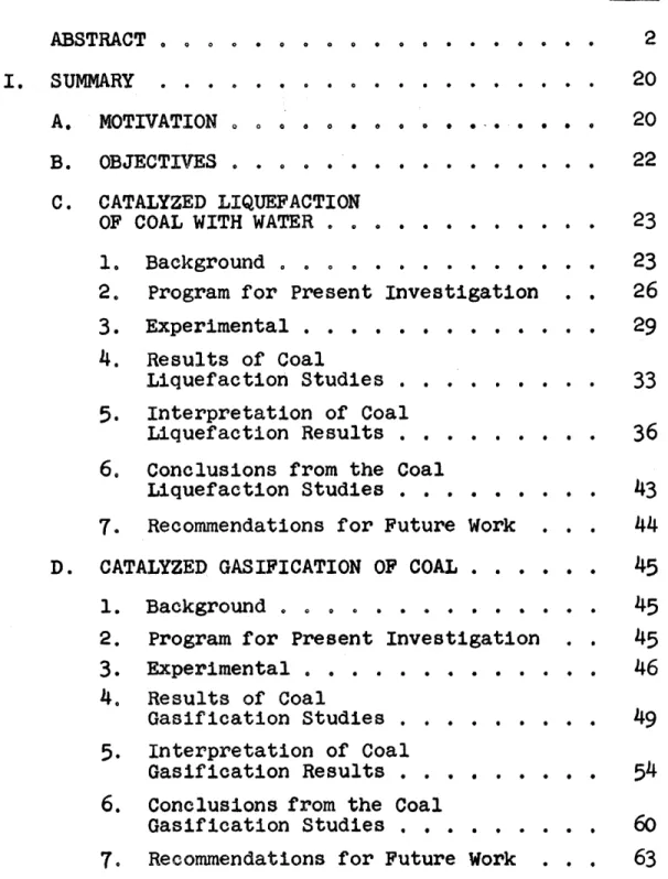 TABLE  OF  CONTENTS Page ABSTRACT  . 0  0  0  0  0 . 0  0. I.  SUMMARY  . . . . . . A