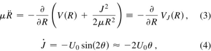 FIG. 1. Sample trajectories for Cl 2 . The pulse is 70 ps long (equal to one ground rotational period of Cl 2 , corresponding to t ­ 2p in our dimensionless units), with 5.5 ps sin 2  turn-on; the intensity is 1.7 3 10 13 Wycm 2 [U 0 sR eq d ­ 56 meV];