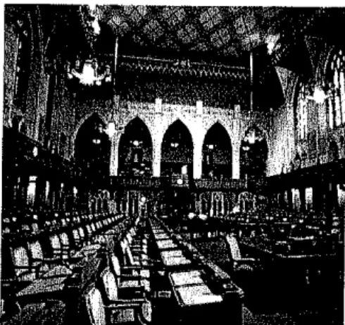 Fig. 5. The interior of the House of Commons, Centre Block, Parliament Hill, 1998. During the test blasting, stained-glass windows and decorative elements had to be monitored by NRC and Golder VMC for blast impact