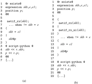 Figure 3: The original (a) and extended (b) semantic matches for finding netif rx problems