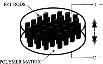 Figure 1-3.  Diagram of a 1-3 composite piezoelectric. The rods represent the PZT and the fill between the rods (not shown) is typically a polymer.