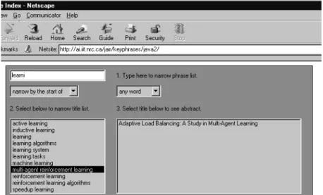 Figure 3: Keyphrases for indexing: This Java applet lets users search for journal articles  by manipulating a list of automatically generated keyphrases.
