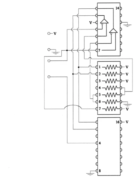 Figure  3:  From  the  top  down:  LM139J,  a  low  power  low  offset  voltage  quad  comparator;  seven resistors,  some  of which  to establish  set  point and range;  SN74LS279AN,  a  quadruple  S-R  latch.