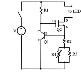 Figure  5:  Constant  current  source  circuit  diagram.  R1  is  a  100  kQ  resistor,  R2  a  120  Q resistor,  R3 a  1 kQ  resistor,  R4 a  5  kQ  potentiometer