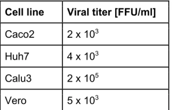 Table 1. Titration on the supernatant of infected mammalian cells.  