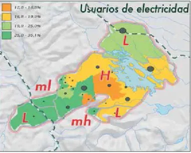 Fig. 12 allows making even ﬁner-grained statements about relative stan- stan-dards of living: what proportion of the population can actually aﬀord  elec-tricity? The low ﬁgures may seem odd to Europeans