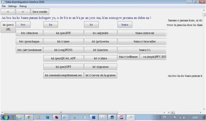 Fig. 1. A screenshot of the disambiguation interface with a Bambara non-disambiguated text