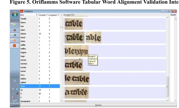 Figure 5. Oriflamms Software Tabular Word Alignment Validation Interface