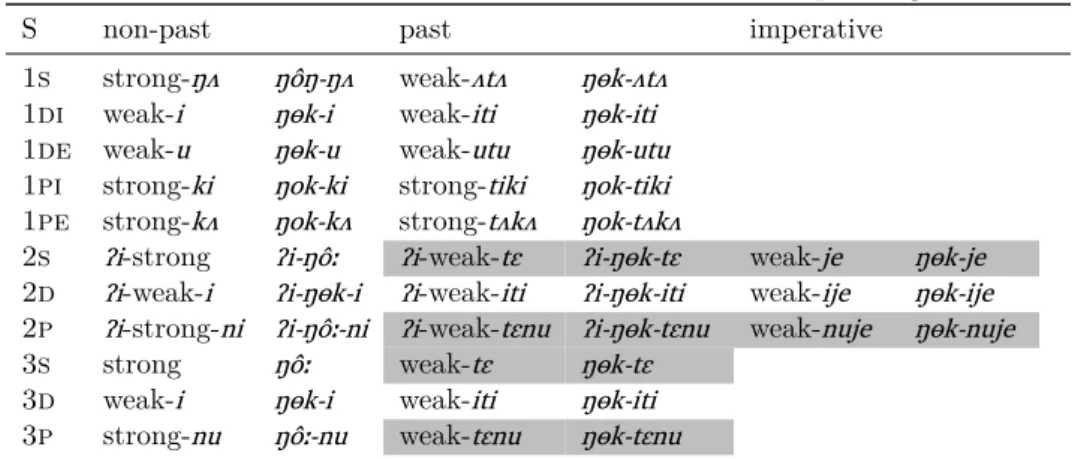 Table 7: Distribution of stems in the intransitive paradigm