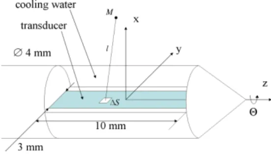 Fig. 1. Ultrasound device geometry and coordinates system.