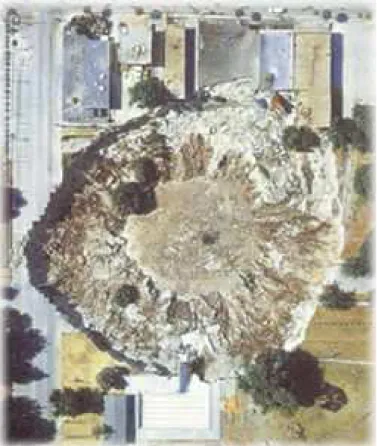 Figure 1. Land subsidence (sinkhole) in Central Kansas related to underground rock dissolution (after  USGS water science)