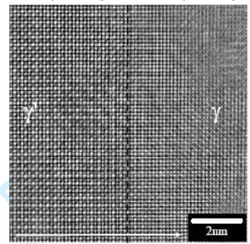 Figure 2.: A high resolution reconstructed electron microscopy image of a Ni- Ni-12at%Al alloy containing a γ/γ ′ interface