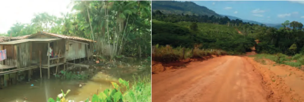Figura 1: Falta de saneamento e acesso difícil continuam típicos da  Amazônia (fotomontagem).