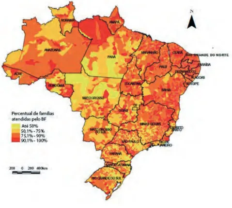 Figura 3: Mapa do percentual de famílias atendidas pelo Bolsa Família por município.