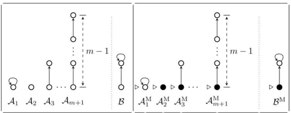 Fig. B.2. The frames A 1 , . . ., A m+1 and B and the pointed models based on them.