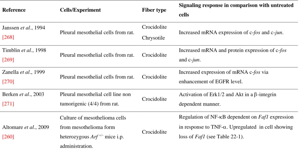 Table 22-3. Activation of signaling pathways in mesothelial cells in culture exposed to asbestos fibers 